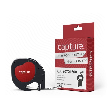 Capture 12mm x 4m Black on White Label Tape - Durable, Reliable, Versatile (CA-S0721660)